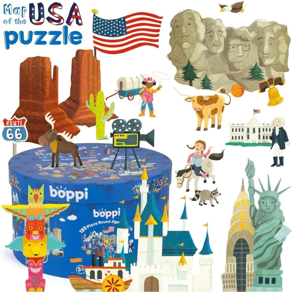Map of USA 150 Piece Round Puzzle Eighth Alternate Image