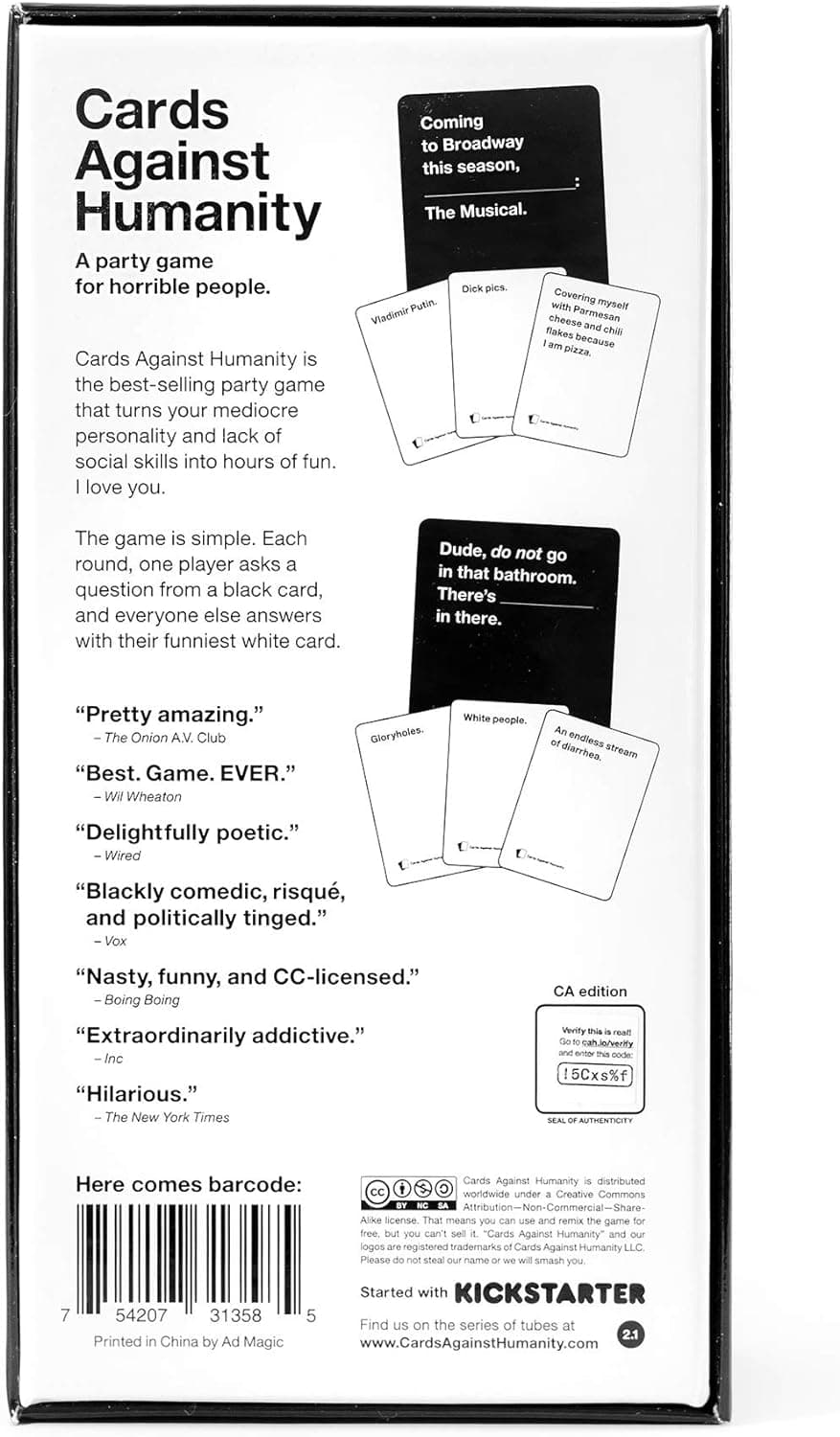 Cards Against Humanity Back of Box