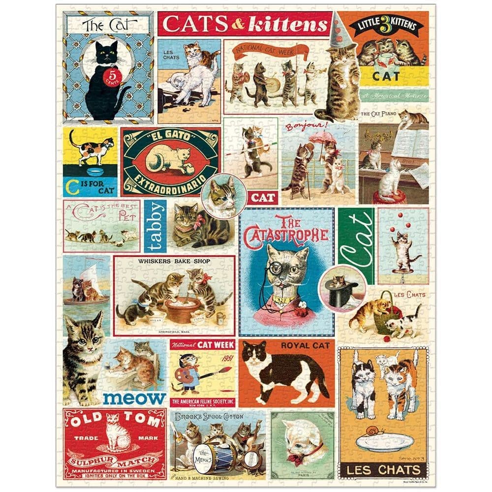 Cats and Kittens 1000 Piece Puzzle by Cavallini 2nd Product Detail  Image width="1000" height="1000"